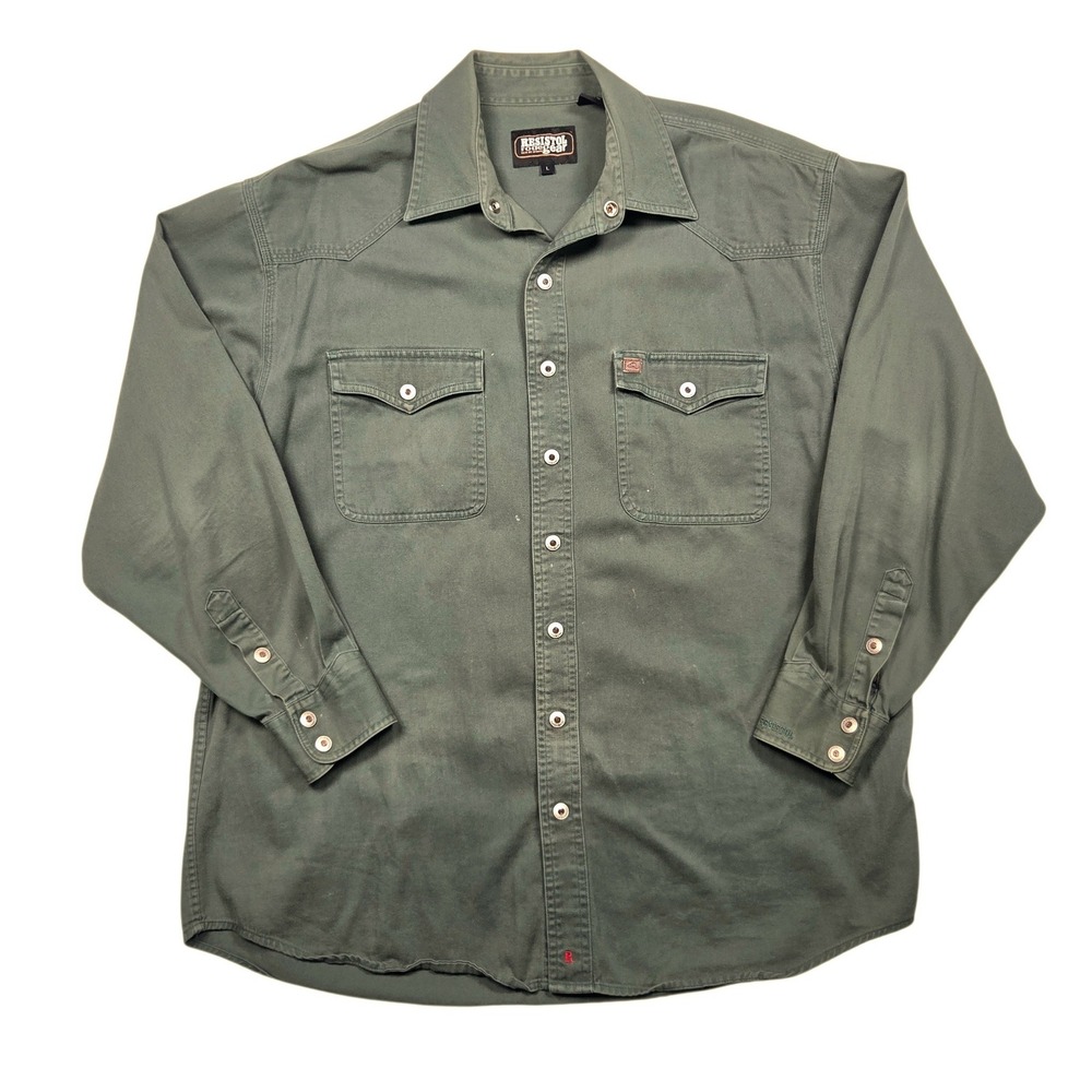 Vintage Resistol Rodeo Gear Western Shirt Mens L Green Cotton Twill Long 90s Y2K